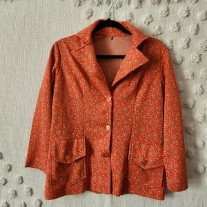 Womens Vintage 60s 70s Colorful Floral Blazer Women's Jacket Orange Green